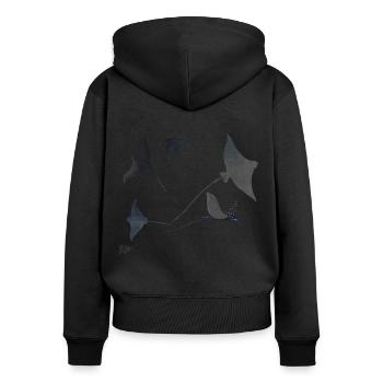 Rochen - Frauen Premium Bio Zip Hoodie - Schwarz - Hinten - Julia (174cm)