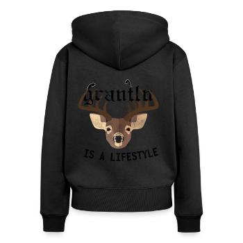 Grantler mit reh in Bayern vintage - Frauen Premium Bio Zip Hoodie - Schwarz - Hinten - Julia (174cm)