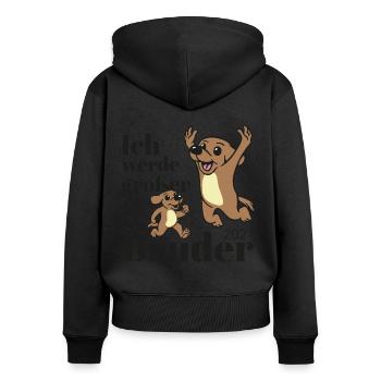 Ich werde grosser Bruder 2021 - Frauen Premium Bio Zip Hoodie - Schwarz - Hinten - Julia (174cm)