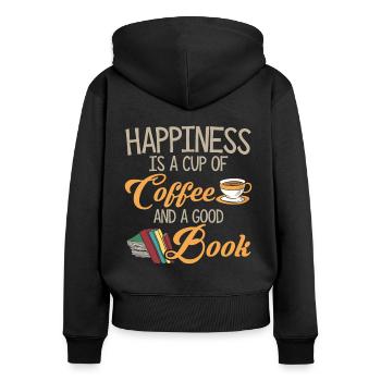 Cooles Bücher Kaffee Shirt - Happiness - Frauen Premium Bio Zip Hoodie - Schwarz - Hinten - Julia (174cm)