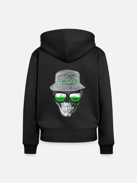 Sachsen Skull - Frauen Premium Bio Zip Hoodie - Schwarz