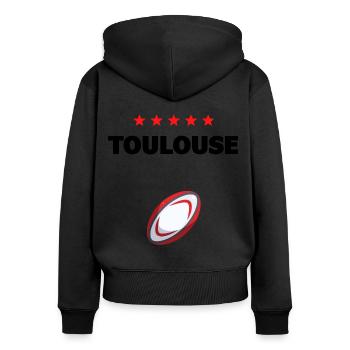 Toulouse rugby 5 étoiles champion cadeau - Sweat à capuche zippé Premium bio Femme - noir - Dos - Julia (174cm)