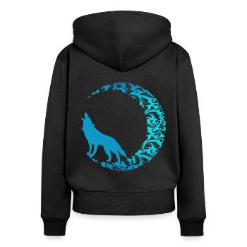 Wolf Tier Rudel Hund jagen einsam Vollmond Zähne - Frauen Premium Bio Zip Hoodie - Schwarz - Hinten - Julia (174cm)