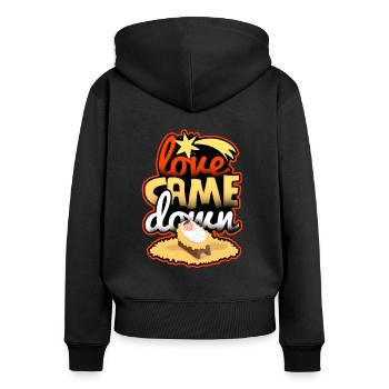 Jésus vient la naissance de Noël - Sweat à capuche zippé Premium bio Femme - noir - Dos - Julia (174cm)