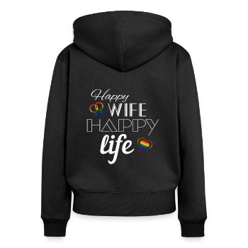 Happy Wife Happy Life LGBT Lesbian Gay Pride - Sweat à capuche zippé Premium bio Femme - noir - Dos - Julia (174cm)