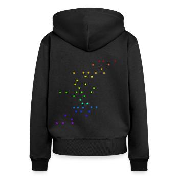 étoiles arc-en-ciel coloré galaxie étoilée Idée cadeau - Sweat à capuche zippé Premium bio Femme - noir - Dos - Julia (174cm)