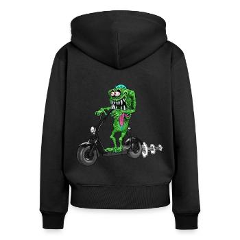 niedliches lustiges Monster auf Escooter - Frauen Premium Bio Zip Hoodie - Schwarz - Hinten - Julia (174cm)