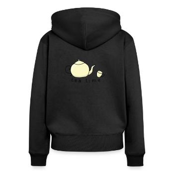 tea time - Frauen Premium Bio Zip Hoodie - Schwarz - Hinten - Julia (174cm)