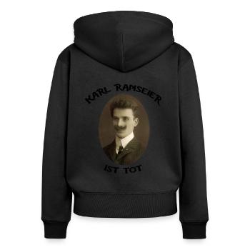 KARL RANSEIER - Frauen Premium Bio Zip Hoodie - Schwarz - Hinten - Julia (174cm)