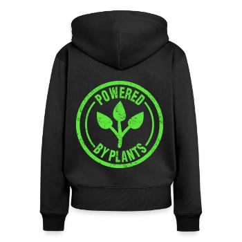 Powered By Plants - Frauen Premium Bio Zip Hoodie - Schwarz - Hinten - Julia (174cm)