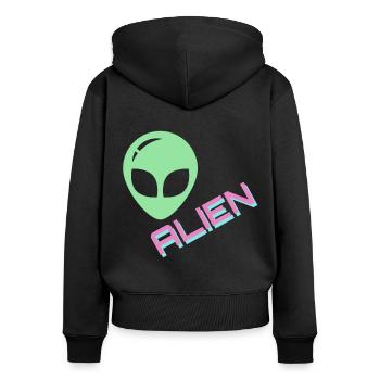 alien - Frauen Premium Bio Zip Hoodie - Schwarz - Hinten - Julia (174cm)