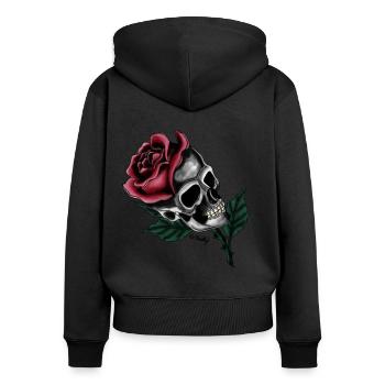 Rose crâne // Skull rose - Sweat à capuche zippé Premium bio Femme - noir - Dos - Julia (174cm)