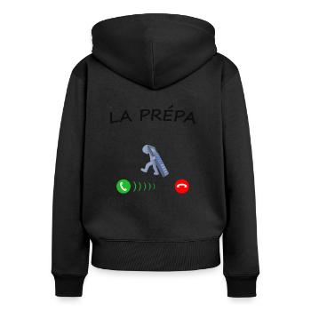 la prépa m'appelle de la collection "appel" - Sweat à capuche zippé Premium bio Femme - noir - Dos - Julia (174cm)