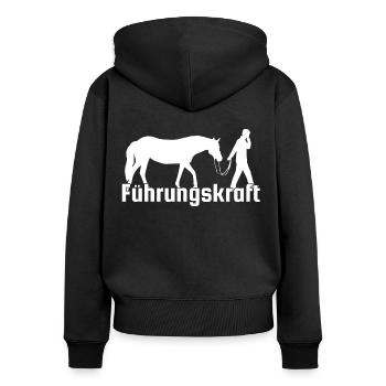 Cooles Pferde Shirt - Führungskraft Pferde Reiter - Frauen Premium Bio Zip Hoodie - Schwarz - Hinten - Julia (174cm)