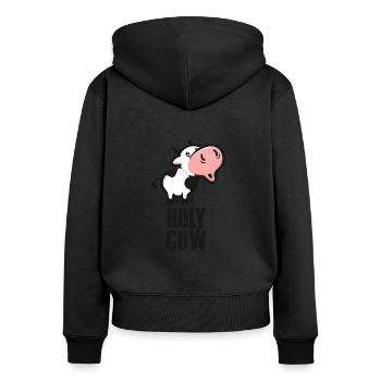 Lustige Kuhkarikaturartentwurf der heiligen Kuh - Frauen Premium Bio Zip Hoodie - Schwarz - Hinten - Julia (174cm)