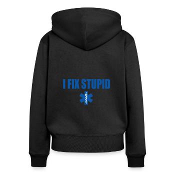 Infirmier T-Shirt Emergency I Fix Stupid Tee Nurse - Sweat à capuche zippé Premium bio Femme - noir - Dos - Julia (174cm)