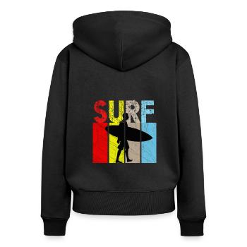 T-Shirt homme surf J'aime adorer les vagues Vintage - Sweat à capuche zippé Premium bio Femme - noir - Dos - Julia (174cm)