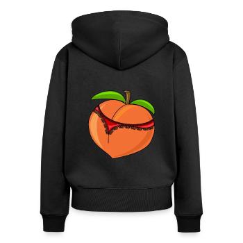 Lustiger Pfirsich mit Tanga - Frauen Premium Bio Zip Hoodie - Schwarz - Hinten - Julia (174cm)