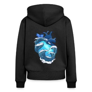 Heart ocean tsunami heartbeat waves sea pacific - Women's Premium Organic Zip Hoodie - black - Back - Julia (174cm)