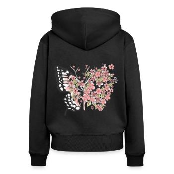 Butterflies Flowers love spring nature - Women's Premium Organic Zip Hoodie - black - Back - Julia (174cm)