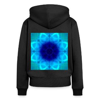 Kaléidoscope aurore boréale - Sweat à capuche zippé Premium bio Femme - noir - Dos - Julia (174cm)