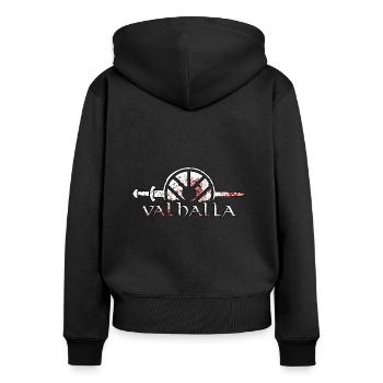 Walhalla Schlacht Sieg - Frauen Premium Bio Zip Hoodie - Schwarz - Hinten - Julia (174cm)