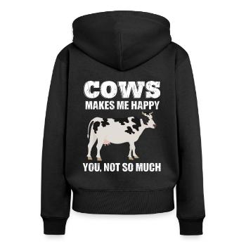 Dame Cowlady Kuh Kühe Moo Bauer - Frauen Premium Bio Zip Hoodie - Schwarz - Hinten - Julia (174cm)