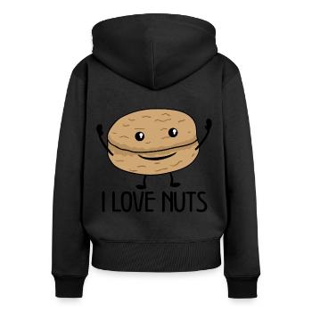 Liebesnüsse Nussig Walnuss Essen - Frauen Premium Bio Zip Hoodie - Schwarz - Hinten - Julia (174cm)