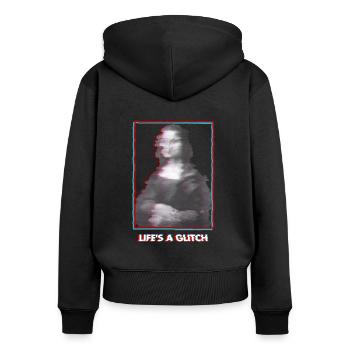 Glitch Vaporwave Mona Lisa - Sweat à capuche zippé Premium bio Femme - noir - Dos - Julia (174cm)