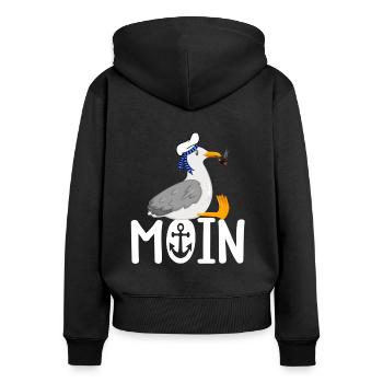Moin Möwe Seemann - Frauen Premium Bio Zip Hoodie - Schwarz - Hinten - Julia (174cm)