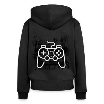 Konsole - Frauen Premium Bio Zip Hoodie - Schwarz - Hinten - Julia (174cm)
