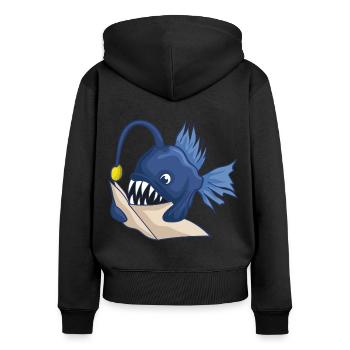 Deep Sea Anglerfish With Book - Women's Premium Organic Zip Hoodie - black - Back - Julia (174cm)