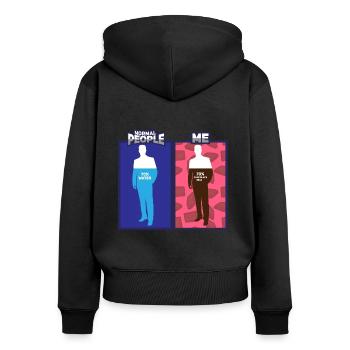 SCHOKOLADENMILCH Normale Leute gegen mich - Frauen Premium Bio Zip Hoodie - Schwarz - Hinten - Julia (174cm)