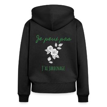 Je peux pas, j'ai jardinage - Sweat à capuche zippé Premium bio Femme - noir - Dos - Julia (174cm)