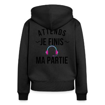Attends Je Finis ma Partie - Sweat à capuche zippé Premium bio Femme - noir - Dos - Julia (174cm)