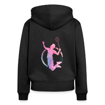 Badminton Hobby - Frauen Premium Bio Zip Hoodie - Schwarz - Hinten - Julia (174cm)