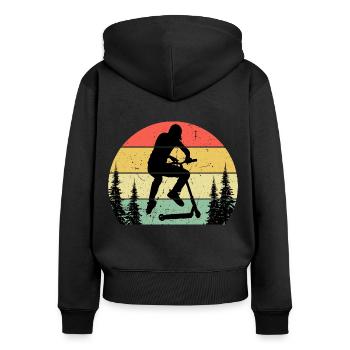 Retro Sonne Stuntscooter Stunt Roller - Frauen Premium Bio Zip Hoodie - Schwarz - Hinten - Julia (174cm)