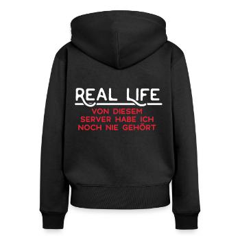 Real Life - Frauen Premium Bio Zip Hoodie - Schwarz - Hinten - Julia (174cm)