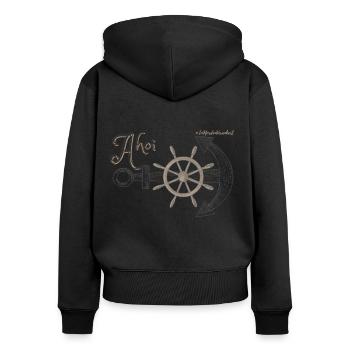 Ahoi mit Anker und Steuerrad - ImNordenVerankert - Frauen Premium Bio Zip Hoodie - Schwarz - Hinten - Julia (174cm)