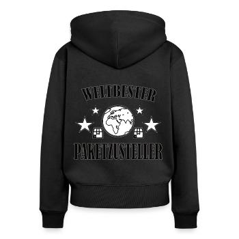 Paketzusteller Paketbote Postbote - Frauen Premium Bio Zip Hoodie - Schwarz - Hinten - Julia (174cm)