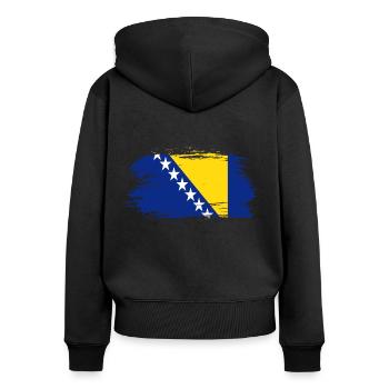 Drapeau de la Bosnie-Herzégovine - Sweat à capuche zippé Premium bio Femme - noir - Dos - Julia (174cm)