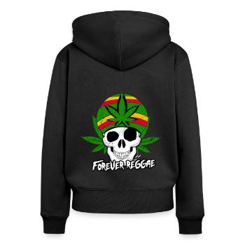 REGGAE SKULL, MARLEY, RASTA, RASTAFARI, JAMAÏQUE - Sweat à capuche zippé Premium bio Femme - noir - Dos - Julia (174cm)