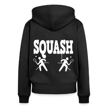 Squash Squashspieler - Frauen Premium Bio Zip Hoodie - Schwarz - Hinten - Julia (174cm)