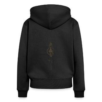 Buddha Kopf mit Namasté Schriftzug Yoga Spruch - Frauen Premium Bio Zip Hoodie - Schwarz - Hinten - Julia (174cm)