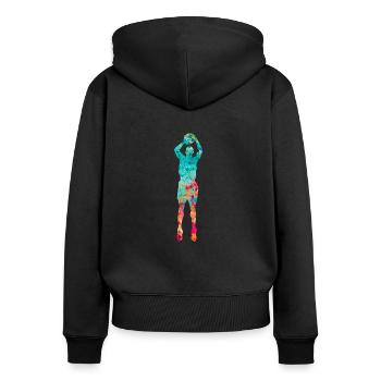 Joueurs de basket-ball - PopArt - Sweat à capuche zippé Premium bio Femme - noir - Dos - Julia (174cm)