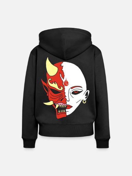Mensch oder Dämon? - Frauen Premium Bio Zip Hoodie - Schwarz