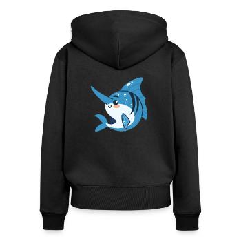 Schwertfisch in Bewegung - Frauen Premium Bio Zip Hoodie - Schwarz - Hinten - Julia (174cm)