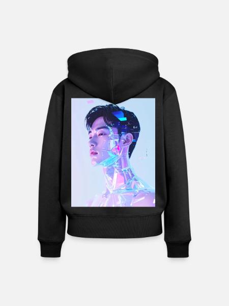 Holographisches Neon-Porträt - Frauen Premium Bio Zip Hoodie - Schwarz
