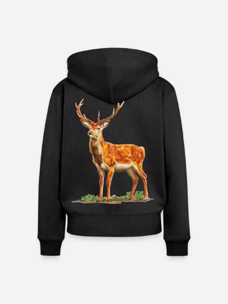 Hirsch - Frauen Premium Bio Zip Hoodie - Schwarz