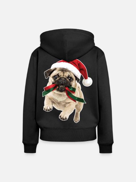 Verspielter Weihnachts Mops - Frauen Premium Bio Zip Hoodie - Schwarz